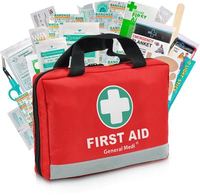 General Medi EHBO Kit 210 Delig - Complete Verbanddoos & EHBO Koffer - First Aid Kit voor Thuis, Auto & Reizen - Waterdichte EHBO Tas met Nooddeken