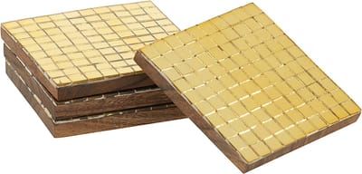 J-Line onderzetter Mozaïek - glas - goud - doos van 4