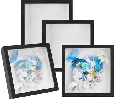 Dailygoods- Schaduwdozen Set van 4 - Fotolijsten 22 x 22 x 4,4 cm - Vitrine voor Bloemen - Schaduwkast voor Herinneringen - Zwart - Elegant Design - Fotolijst