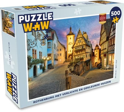Puzzel Rothenburg met verlichte en gekleurde huizen - Legpuzzel - Puzzel 500 stukjes