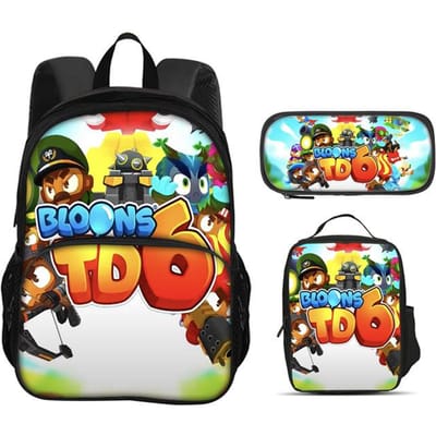 Bloons TD 6 ronde voorvak rugzak etui icepack 3 stuks set spelprint kleuterschool basisschool jongens en meisjes