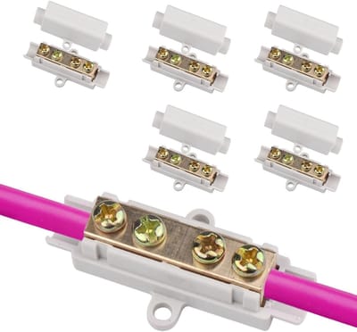 Set van 5 Messing Draadconnectoren, Dubbele Schroefklemmen, Grijze ABS Isolatie, Voor Draadverbindingen van 2.5 tot 16 mm², Ideaal voor Elektrische Installaties en Verbindingen