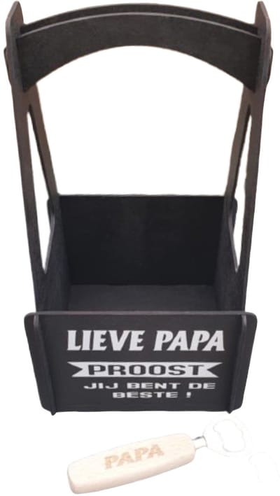 Decoratieve houten bier tas - kratje - houten bieropener - opa - bonus papa - papa