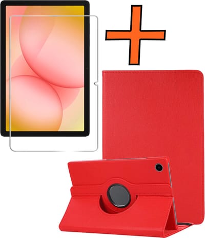 Hoesje - Geschikt voor Samsung Galaxy Tab A11 Plus - Met Screenprotector - 360 Graden Draaibare Hard Cover Case - Tablet Hoes Draaibaar - Rood