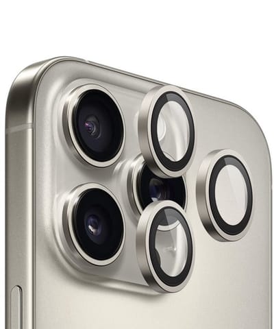 BLUEO Camera Lens Protector Geschikt voor iPhone 15 Pro & 15 Pro Max - RVS & Glas - Natural Titanium