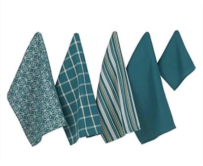 Set van 5 geweven keukendoeken in blauwgroen - 45,7 x 71,1 cm en theedoek 33 x 33 cm
