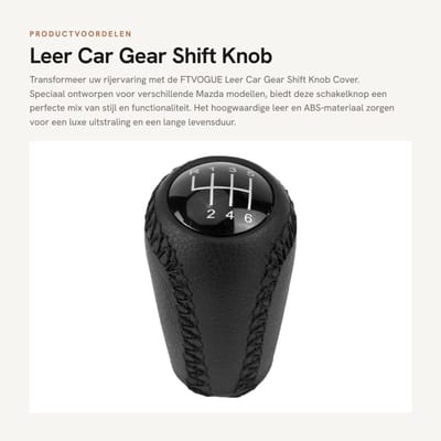 Dailygoods- Versnellingspookknop Leer - Pookknop - Universeel - Geschikt voor Mazda 3/5/6/CX-7/MX-5 - Zwart - Hoogwaardige kwaliteit - Versnellingspook