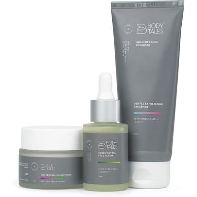 Bodytales Acne Control Gezichtsserum, Absolute Cleanser & Verjongende Moisturizer (Set van 3) 30 ml+100 ml+50 g