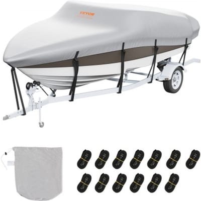 VEVOR Bootzeil Bootzeil, 518-579 cm Dekzeil Opblaasbare Boot 600D Oxford Stof Bootzeil met Opbergtas 435 x 300 mm, Vissersboot Bootzeil Grijs