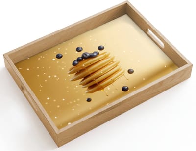 Dienblad hout 40x30 cm - Schootdienblad - Pannenkoeken - Eten - Honing - Geel - Borrelplank rechthoek - Plateau dienbladen