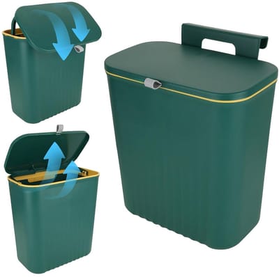 Hangende vuilnisemmer - 9 liter - geschikt voor keuken, deur, slaapkamer - groen - opbergemmer met deksel.