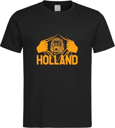 Zwart EK 2024 voetbal T-shirt met “ Brullende Leeuw en Holland “ print Oranje maat XS