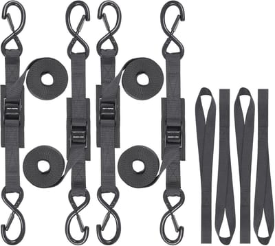Spanbanden met Haken - 8 ft Cam Buckle Tiedown Set voor Motorfiets, Kajak, Auto, Vrachtwagen en Crossmotor - 2200 lbs Break Strength