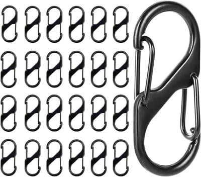 Mini Carabiner van Metaal met Dubbele Openingen en 8 Gaten - Ideaal voor Outdoor, Camping en Hiken in Zwart