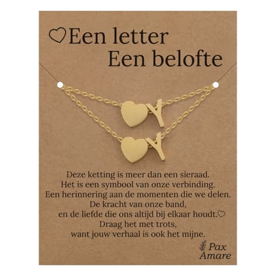 Letter Y ketting + armband set op Cadeau Kaartje - Een letter, een belofte - Goudkleurig Stainless Steel - Initiaal & Hartje Hanger - Pax Amare