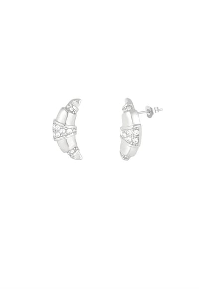 Yehwang oorbellen - Croissant Silver - Rhinestone - Stainless steel - Zilverkleurig