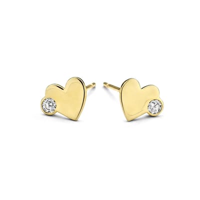 New Bling 9NBG-0185 Gouden Oorknop - Hartje met Zirkonia - 14 krt - 5 mm - Goudkleurig