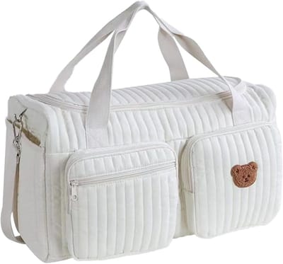 Grote luiertas - Reistas baby - Onderweg met baby - Gewatteerd katoen - 48 cm breed - Wit
