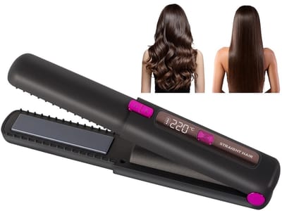 longziming -Draadloze 2-in-1 Stijltang - Mini Haarstyler & Krultang - Haarstyling Apparaat - Snelle Opwarming - Temperatuurregeling - Keramische Coating - Glad & Pluisvrij Haar - Zwart met roze - 1 Stuk