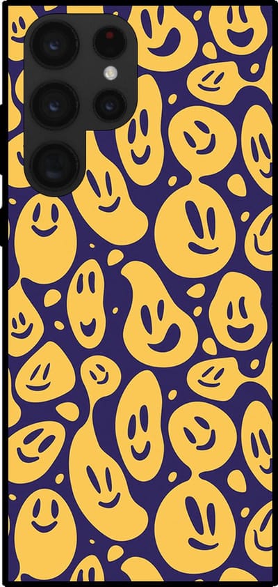 Smartphonica Telefoonhoesje voor Samsung Galaxy S22 Ultra met smiley opdruk - TPU backcover case emoji design - Paars Geel geschikt voor Samsung Galaxy S22 Ultra