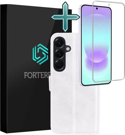 Hoesje Met Screenprotector - Geschikt voor Samsung Galaxy A37 - Luxe Pasjeshouder - Flipcase - Bookcase Portemonee - Flip Case - Kunstleer Book Case - Book Cover - Walletcase - Portemonneehoes - Wit