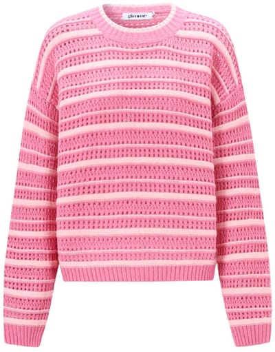 Comfortabele Gebreide Polyester Dames Trui met Klassiek Strepenpatroon - Roze - Maat S/M