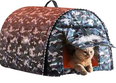 Weerbestendig Geïsoleerd Kattenhuis voor Buiten - Maat L 50x40x35 cm – Warm, Waterdicht & Opvouwbaar - Buitenkattenhuis, Dierenhuis, Kattenmand & Puppy Bed