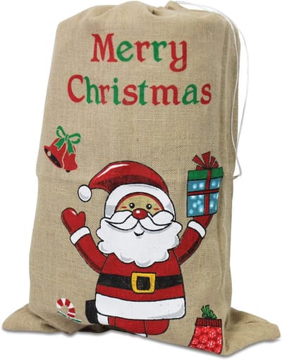 Grote jute kerstzak Merry Christmas bedrukt 60x90cm met trekkoord - unieke cadeauverpakking en decoratie voor een feestelijke sfeer