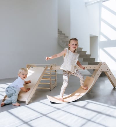 Jindl® - Houten Balance Board - Balansbord - Montessori Speelgoed - Vilt Roze