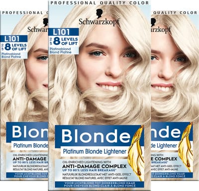 Schwarzkopf Blonde L101 Intensive Blonde Super Plus – Blondering Haarverf - Silver Blond - Anti-geel Effect - Verminderde Haarbreuk – Voordeelverpakking - 3 stuks