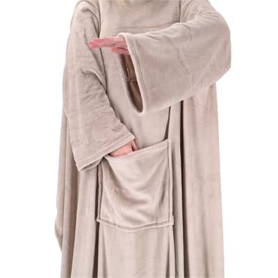 GINY - Plaid met mouwen 150x200 cm - superzacht - flannel fleece - Pumice Stone - beige