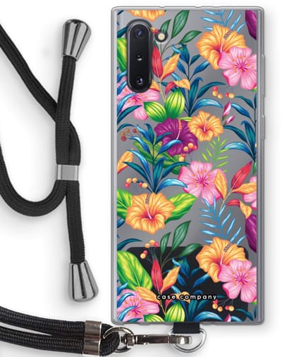Case Company® - Hoesje met koord geschikt voor Samsung Galaxy Note 10 hoesje met Koord - Tropisch 2 - Telefoonhoesje met Zwart Koord - Bescherming aan alle Kanten en Over de Schermrand