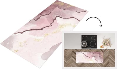 Keukenloper - Loper keuken - Marmer - Roze - Wit - 120x50 cm - Keukenloper vinyl