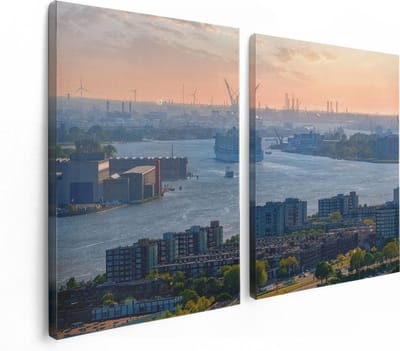 Artaza Canvas Schilderij Tweeluik Rotterdamse Haven Bij Het Water - 120x80 - Foto Op Canvas - Canvas Print
