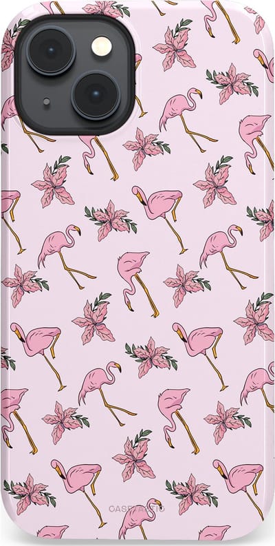 Casetastic hoesje geschikt voor Apple iPhone 14 - MagSafe - Dubbellaagse bescherming - Tropisch Roze Flamigo Bloemen Paradijs - Fashion Case - Lichtgrijs Wit Lichtroze