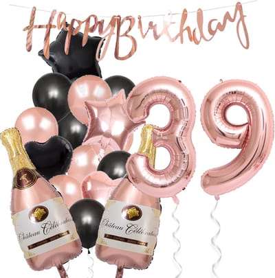 39 Jaar Verjaardag Cijferballon 39 - Feestpakket Snoes Ballonnen Pop The Bottles - Rose Zwart Versiering