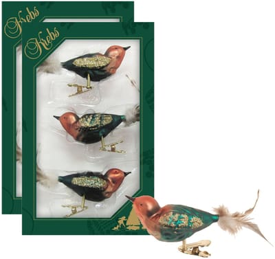Krebs Decoratie vogels - 6x - groen/blauw - 11 cm - op clip - glas - kerstboomversiering