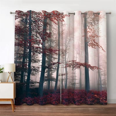 3D Bos Verduisterend Gordijn Jungle Boom Natuur Landschap Raamgordijn Woonkamer Slaapkamer Waterval Links en Rechts Openslaand 100W130H(CM)40x51in&Grommet Top