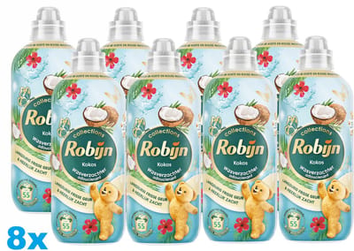 Robijn Wasverzachter Kokos – 8 x 1,1L – Tropische Geur – Langdurige Frisheid – 440 Wasbeurten – 8 Stuks
