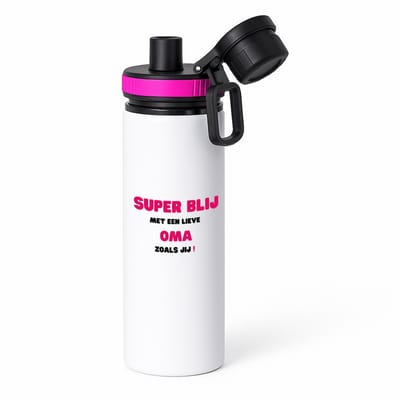 Hacebo® - super blij met een lieve oma zoals jij waterfles met draaidop roze - Oma - de liefste oma - verjaardag - cadeautje voor oma - oma artikelen - kado - geschenk - water fles - 850ML