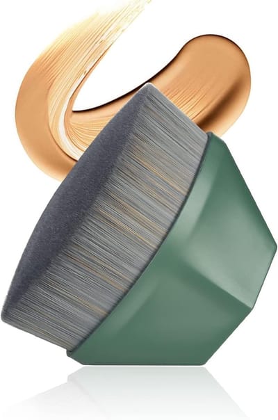 Make-upborstels, foundation-make-upborstel, 0,065 mm hoge dichtheid platte bovenkant, vlekkeloze make-upborstels, foundationborstels voor vloeistof met draagbare koffer (groen)