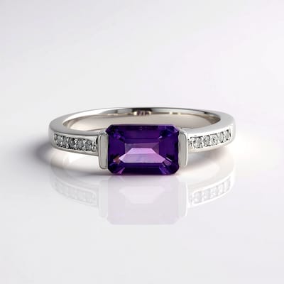 Cavill - Zilveren ring met Uruguay amethist 0,925 ct en zirkonia 0,085 ct - 925 Sterling zilver platina coating - elegant, modieus, achthoekig