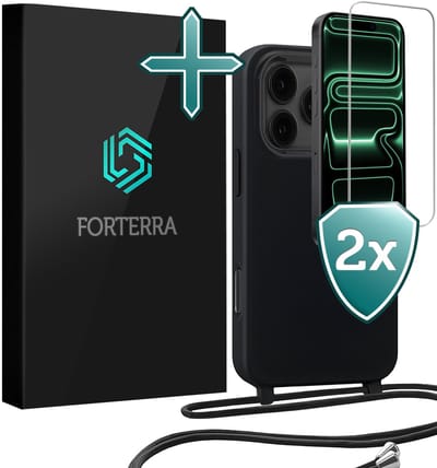Hoesje Geschikt voor iPhone 17 Pro Case Siliconen Hoes Met Koord Met 2x Screenprotector - Hoes Geschikt voor iPhone 17 Pro Met Telefoonkoord Hoesje Backcover - Zwart