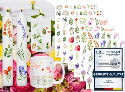 Dailygoods- Kaarsentattoo 6 Vellen - Watertransferfolie - Kaarsenstickers - Decoreren - Meer dan 200 Patronen - PRÜFENGEL-GECERTIFICEERD