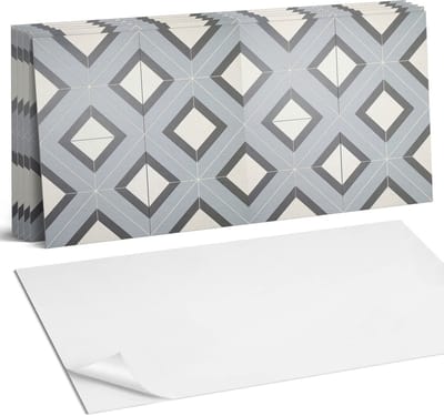 Coloray Plaktegels - Geometrie in pastels Wandtegel Zelfklevend - 60 cm x 30 cm - Grijs Plaktegels - 6 stuks - Rechthoek PVC Tegels - Plaktegels Keuken - Zelfklevende Vloertegels Badkamer - Vinyl Tegels - Zelfklevende Wandtegels