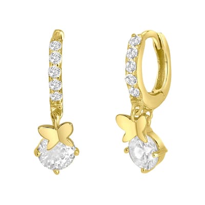 Lucardi Meisjes Oorring met plating - Zirkonia - Cadeau - Echt Zilver - Goudkleurig