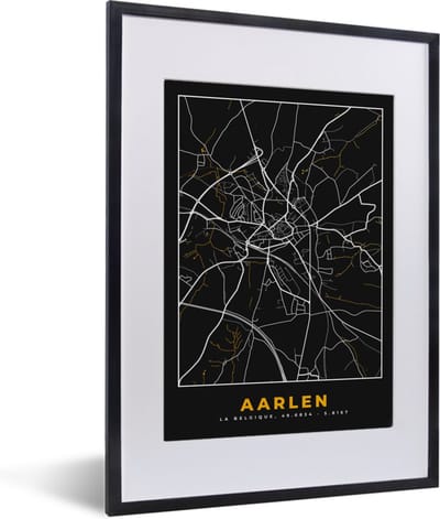 Fotolijst incl. Poster - Kaart - Goud - Stadskaart - Plattegrond - Aarlen - 30x40 cm - Posterlijst