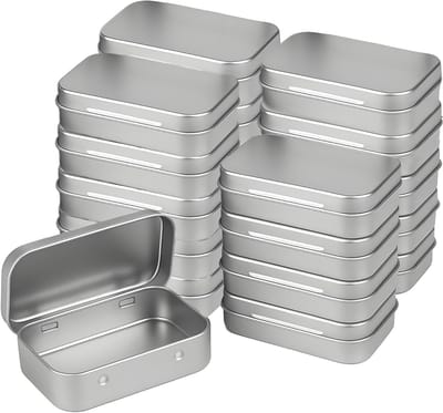 Mini metalen opbergdozen met deksel - 20 stuks koekjestins voor sieraden, knutselen en kruiden, 9.6 x 6.8 x 0.8 cm, perfect voor kleine accessoires en lensdoekjes