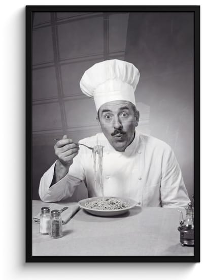 Poster in lijst - Fotolijst 60x90 cm - Posters - Chef - Spaghetti - Pasta - Posterlijst zwart - Decoratie - Wanddecoratie woonkamer - Muurdecoratie slaapkamer