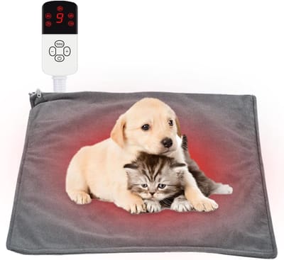 Verwarmingsmat voor Hond en Kat | 9 Temperatuurstanden & Timer | Waterdicht & Wasbare Pluche Hoes | 45x45 cm